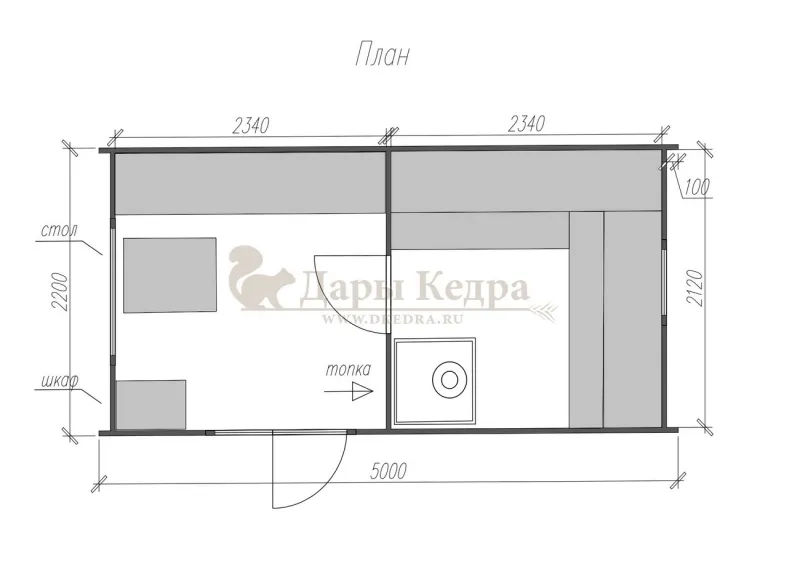 Каркасная баня «Барн» из кедра 5х2,2 метра с боковым входом